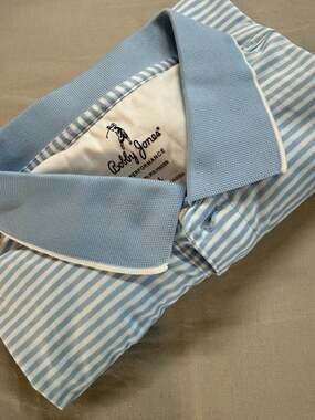 Bobby Jones Performance Polo Shirt Size L Blue White Striped Golf